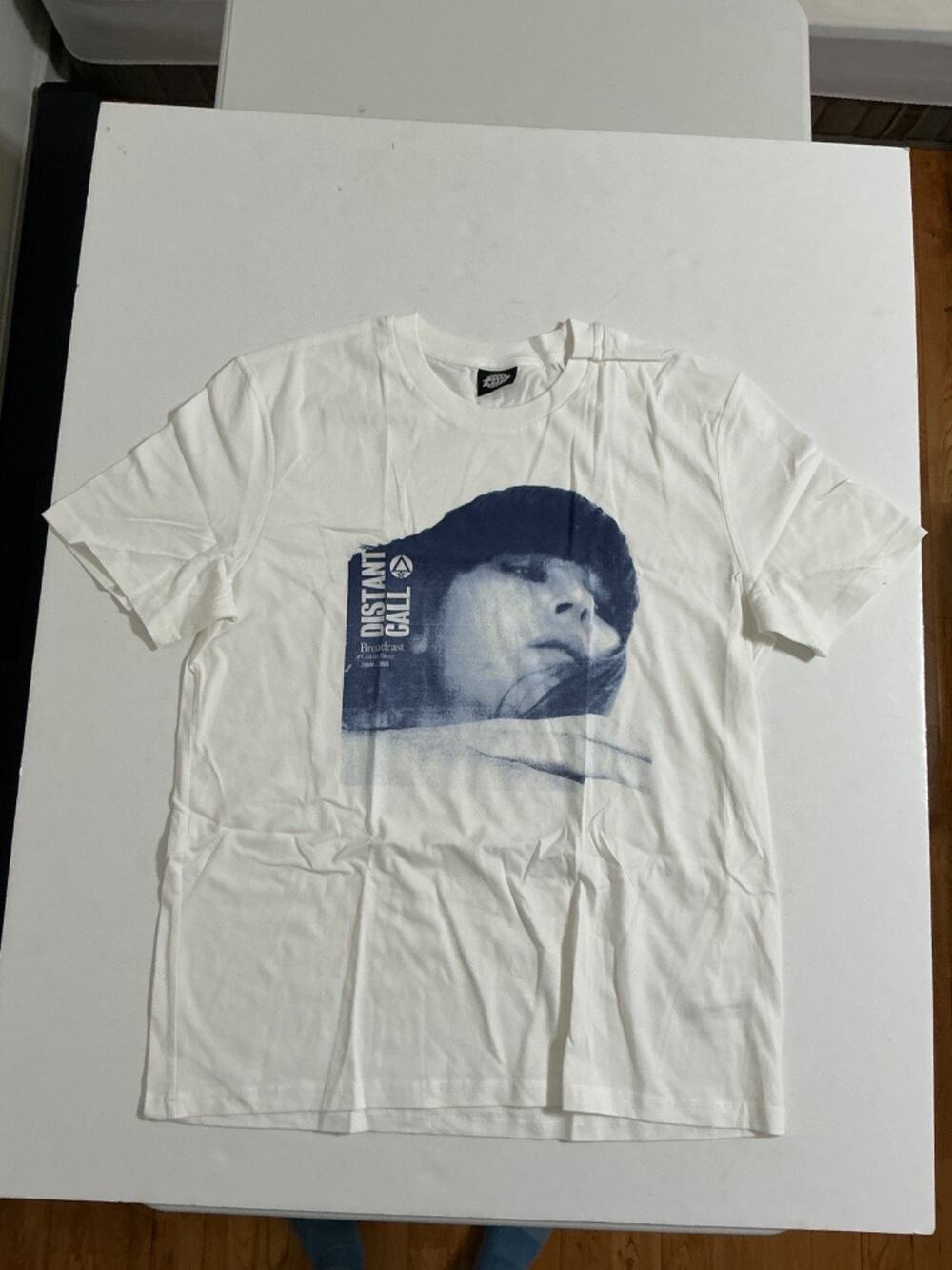 Broadcast Distant Call Logo T-Shirt Warp Records White Organic Cotton Tee Size L